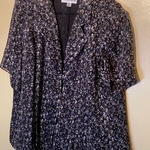 Danny & Nicole Women’s 16W Black White Floral Blazer Jacket Pleated Career